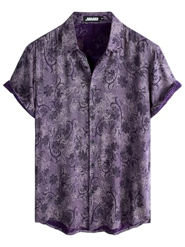 Image of JOTOOK Mens Hawaiian Shirt Short Sleeve Button Down Tropical Shirts Casual Floral Summer Beach Shirt