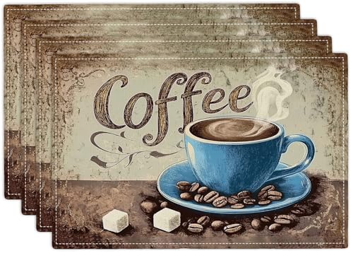 Vintage Coffee Placemats Set of 4, Retro Coffee Place Mats Table Mats for Kitchen Dining Room Restaurant 18