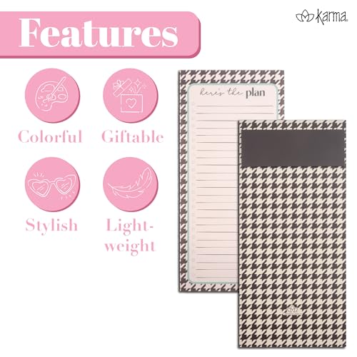 Image of Karma, Large Magnetic Notepads, Notepads for Grocery List, Shopping List, To-Do List, Reminders, Strong Magnetic Back, Memo Notepad 100 Sheets Per Pad, Cute Colorful Designs - Houndstooth