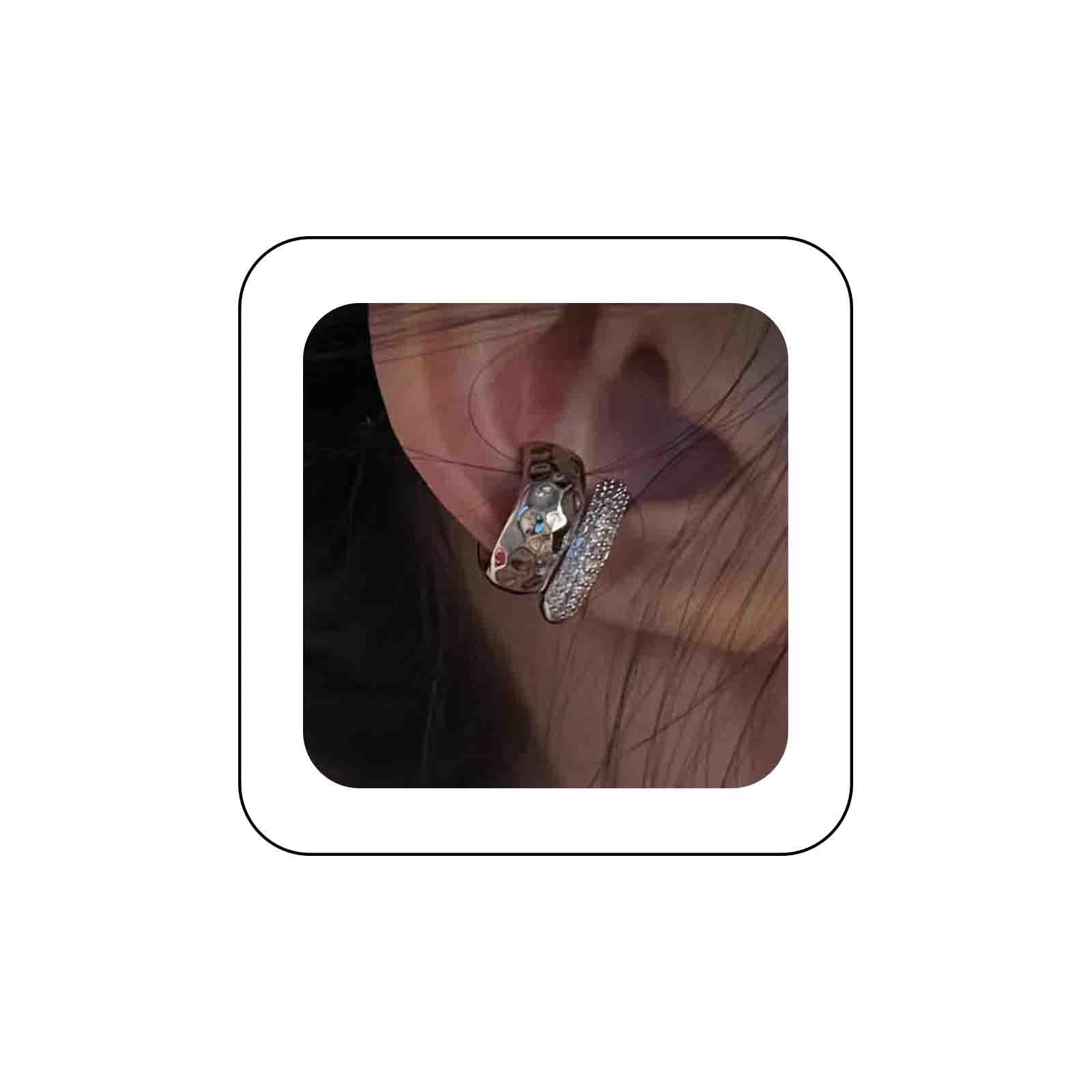 DerviveaBoho Gold Ear Cuff Earring Chunky Hammered Cuff Earring Double Layer Cartilage Cuff Earring Cz Crystal Fake Helix Cuff Earring Cz Non Piercing Ear Cuff Earring Jewelry for Women and Girls