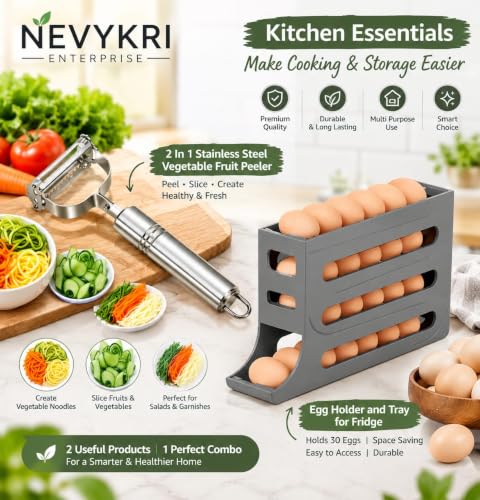 Image of Egg Holder and tray for Fridge - 4 Tiers 30 Egg Dispenser Large Capacity Automatic Rolling Egg Container Refrigerator Organizer for Kitchen (Grey) free vegetable peeler