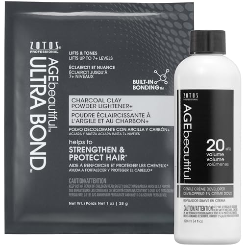 AGE beautiful Charcoal Clay Powder Hair Lightener with Ultra Bond Building & Developer 20 Volume | Strengthens & Protects | Lifts up to 7+ Levels | Lightens & Tones in One-Step | 1 Oz