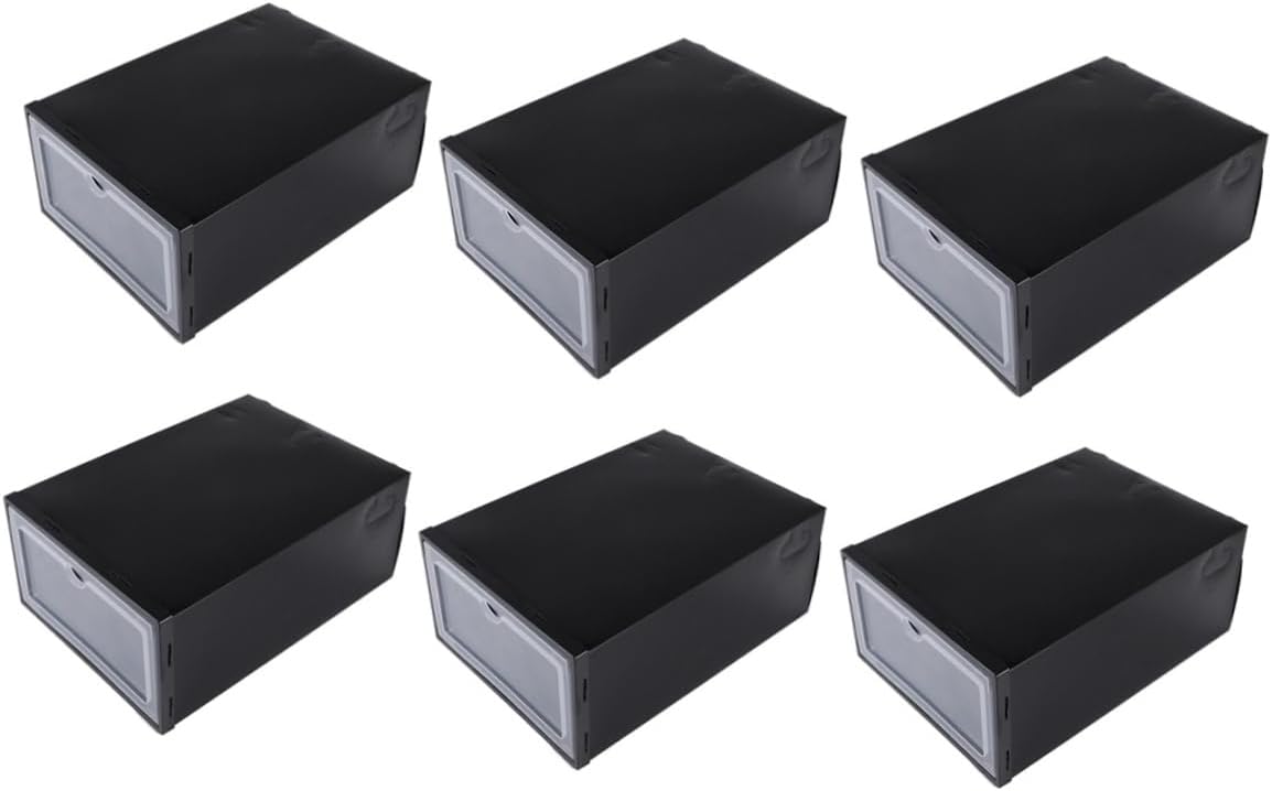 6pcs Stackable Transparent Shoe Storage Box Thickened Plastic Container for Organizing Sneakers and Footwear Space-saving for Home Use Large Black