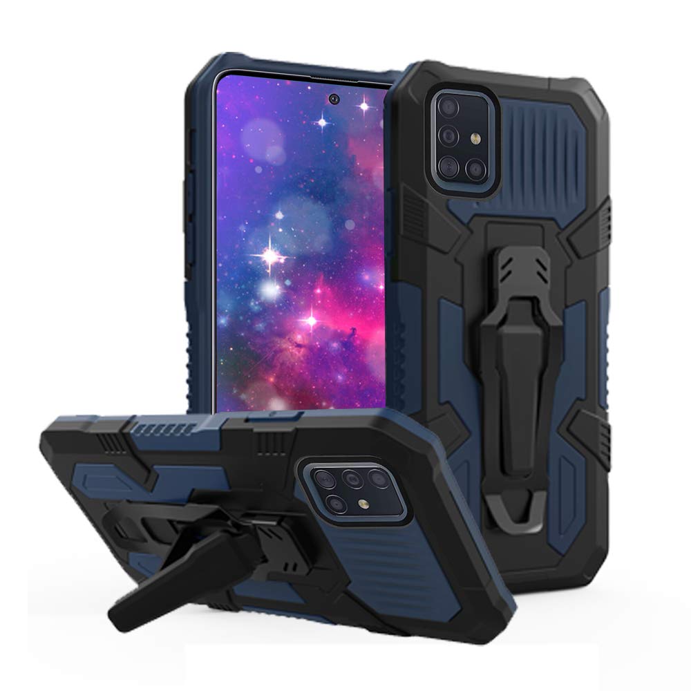 Compatible with Samsung Galaxy A31 Case, Galaxy A51 4G Case Heavy Duty Hard PC and Soft TPU Bumper Hybrid Magnetic Car Kickstand Metal Clip Shockproof Hard Cover for Galaxy A31-Blue