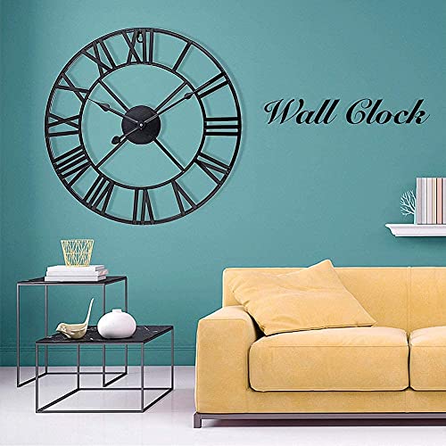 Antique Tower 30 Inch Large Roman Numeral Wall Clock, Indoor Outdoor Patio Waterproof Oversized Decorative Contemporary Clock, Antique Black Metal Wall Clock Battery Operated Retro Art Hanging Clock,3 #TOP7