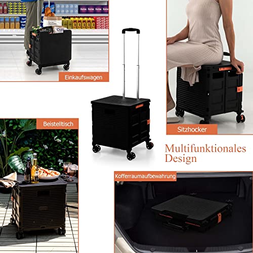 COSTWAY 55 L Einkaufstrolley klappbar, Einkaufswagen wasserdicht mit 4 Universalrädern & obere Abdeckung & 3 stufig… – Bild 3