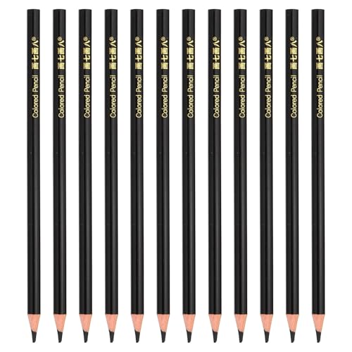 PATIKIL Black Colored Pencils Set 12 Pcs Oil Color Pencils Wooden Coloring Drawing Pencil for Artists Art Painting