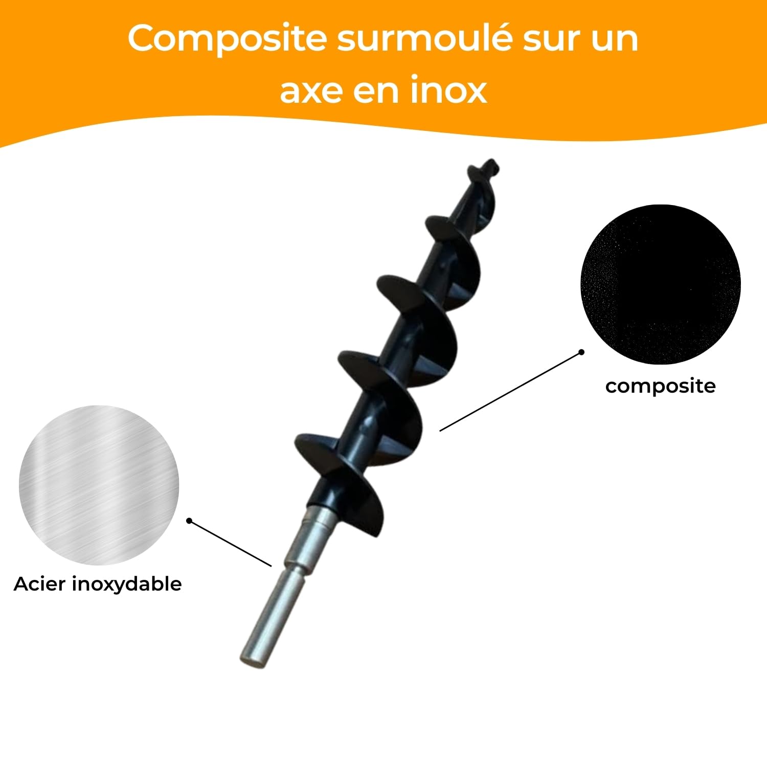 QUICKJOINT® VIS SANS FIN, En composite surmoulé sur un axe en inox, Accessoire pour Applicateur Rapide de Joint Mortier Quickjoint et Outils de Maçonnerie
