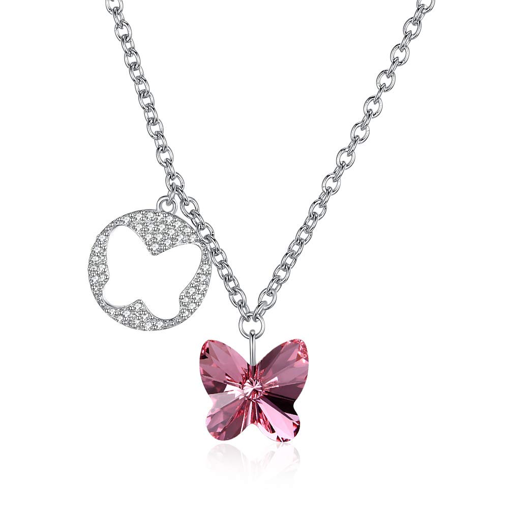 Collar Colgante de mariposa apilado de plata de ley S925