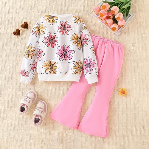 Image of Toddler Girl Clothes Floral Printed Sweatshirt Pants 2Pcs Fall Outfits for Little Girls Clothing Set Size 3-7 Years