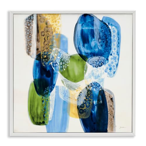 Blue Circle Shapes Abstract Pebbled, 24 x 24 Inch Framed Giclée Print