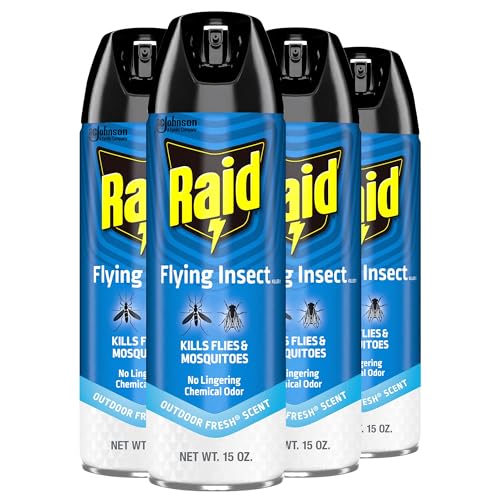 Raid Flying Insect Killer Mosquito and Fly Control No Lingering Chemical Odor Outdoor Fresh Scent 15 Ounce (Pack of 4)