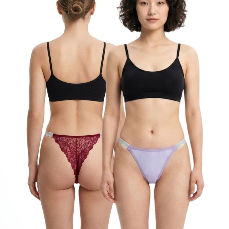 Women Comfortable Lace Jari G-String Thong Bikini Underwear for Women Pack of 2 (PURPAL-Maroon)-picture-26