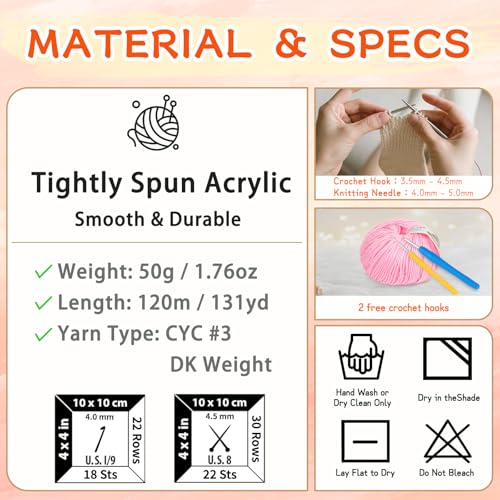 Acrylic Yarn for Crocheting - 6 Pack of 50g/1.76oz - Soft DK Weight Yarn (CYC #3), No-Splitting, Tightly Spun Acrylic for Smooth & Durable Crocheting – Toys, Scarves & Crafts(Purple)