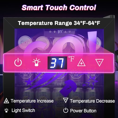 Image of Velivi Gaming Mini Fridge with Led Lights, 3.2 Cu Ft Gaming Light Up Glass Door Beverage Refrigertor Small Lockable Drink Cooler For For Soda Beer, Cyberpunk Gaming Rooms Bar Home Party