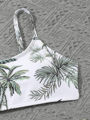 OYOANGLE Girl's 4 Piece Swimsuit Tropical Print Scoop Neck Cami Bikini Sets with Cover Up Top and Skirt3