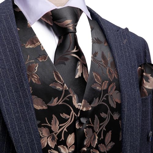 Image of Barry.Wang Formal Men Flower Vest Paisley Jacquard Silk Ties Suit Waistcoat Set Wedding 5PCS
