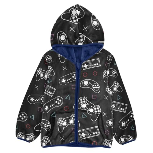 CaTaKu Boys Fleece Jacket Zip Up Hoodie Abstract Games Black Toddler Kids Fall Winter Jacket for Boys 3-10Y