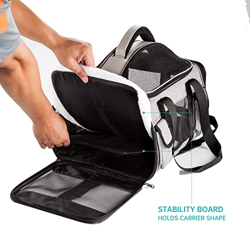 perfrom Pet Carrier with Fleece Sleeping Mat, Airline Approved Soft Sided Pet Travel Carrying Handbag Car Seat Safe Carrier,in Luggage Cart for Cats Small Dogs Breathable 4-Windows Design (Dark Grey) - Image 5