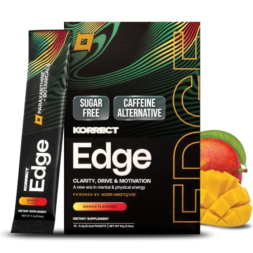 Image of Korrect Edge Paraxanthine Powder, Caffeine Alternative, 15 Ct (Mango) | Energy Powder Supporting Focus, Mental Clarity, Sustained Energy, Caffeine Alternative, Vegan, Gluten Free, Non-GMO