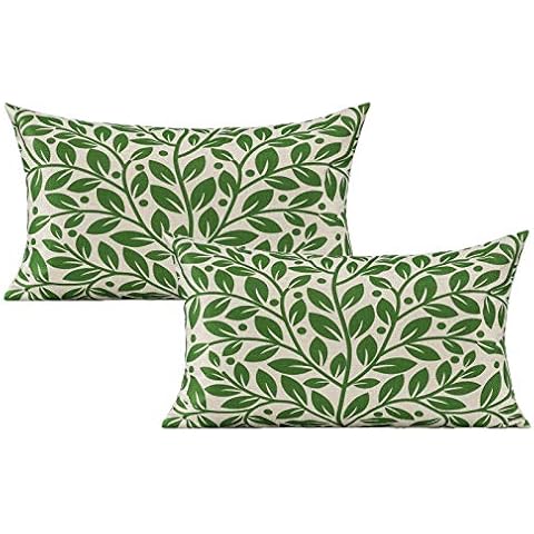 VAKADO 12x20 Inch Set of 2 Green Leaves Lumbar Decorative Cushion Covers Spring Summer Nature Tropical Plants Rectangle Pillow Cases Home Decorations Outdoor for Couch Sofa Patio Bed Car Cover