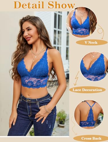Image of Avidlove Bralettes for Women Lace Wireless Bra V Neck Racerback Crop Top Adjustable Lingerie No Padded