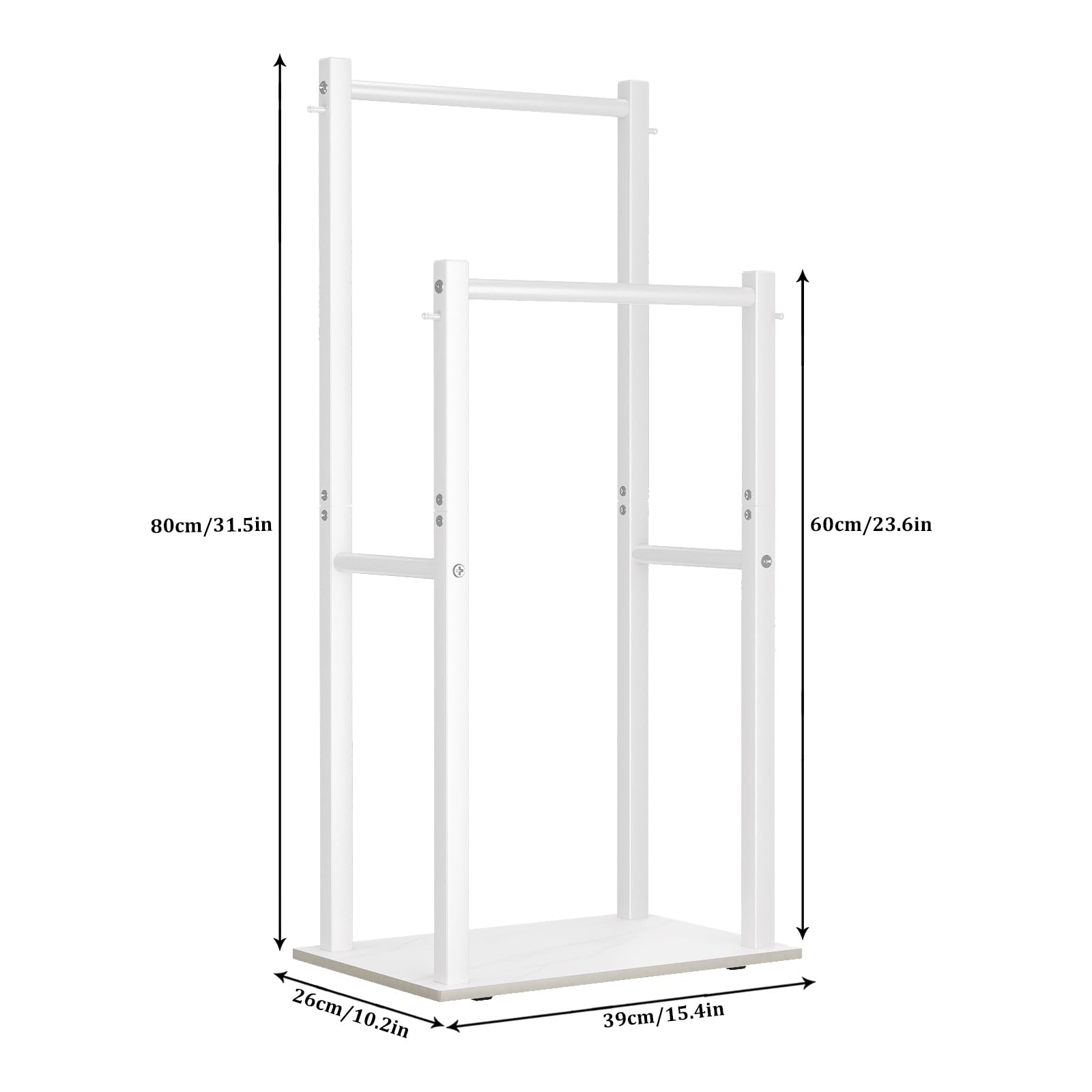 Yawinhe Portasciugamani da Terra, Porta Asciugamani Bagno con 2 Bracci, Accessori da Bagno,Organizzatore per Asciugamani, Coperte, Vestiti, 39x26x80cm, Bianco, SMJ002W-