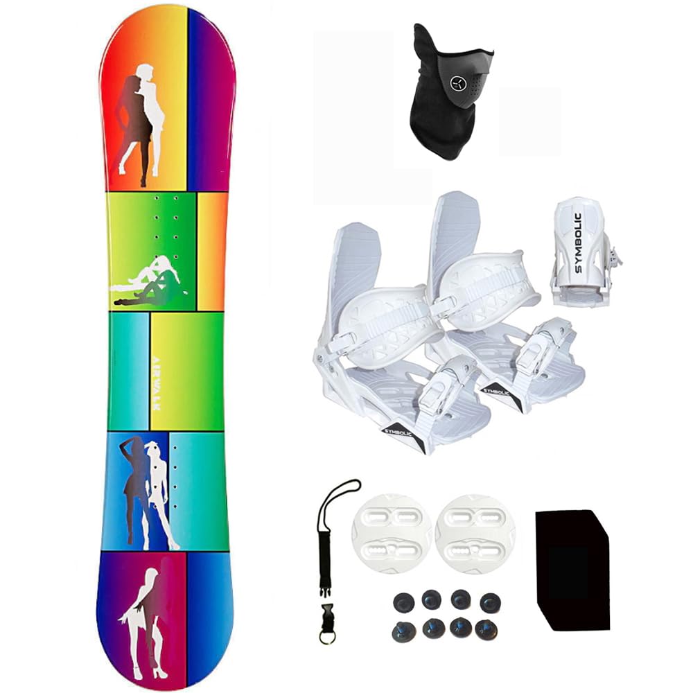 Symbolic Airwalk Snowboard and White Bindings Package Leash, Stomp, Mask Women Girls Kids (140-Rocker+S Binding(Lady 6-9.5) wf105)