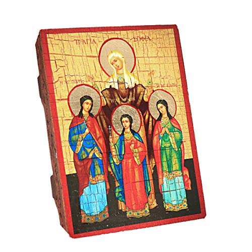 NClaus Sophia of Milan and her daughters Fides, Spes, Caritas 16x12,5 wood icon 37045, Gold, 16L x 12.5W cm