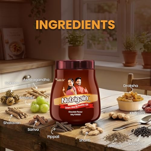 Image of Ayurvedic Weight Gainer Supplement Powder for Men and Women (Chocolate Flavour), 1 count, 500 grams
