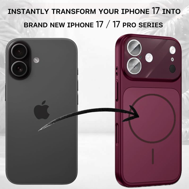 Image of SHINESTAR Converter Case for iPhone 17 | Premium Protective Mag-Safe Cover | iPhone 18 Pro / 18 Pro Max Series Style Design | in-Built Camera Guard | Wireless Charging Compatible - Maroon Red