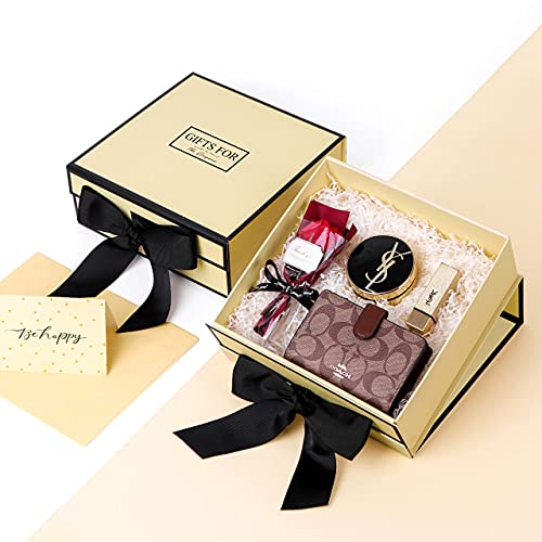 Jiawei Gift Box 9.4X9.4X3.7Inch, Small Luxury Gift Box With Lids And Magnetic Closure, Ribbon Tie Gift Box, Bridesmaid Proposal Box, Groomsman Box, Sturdy Storage Box For Presents, Birthday(Cream) #TOP2