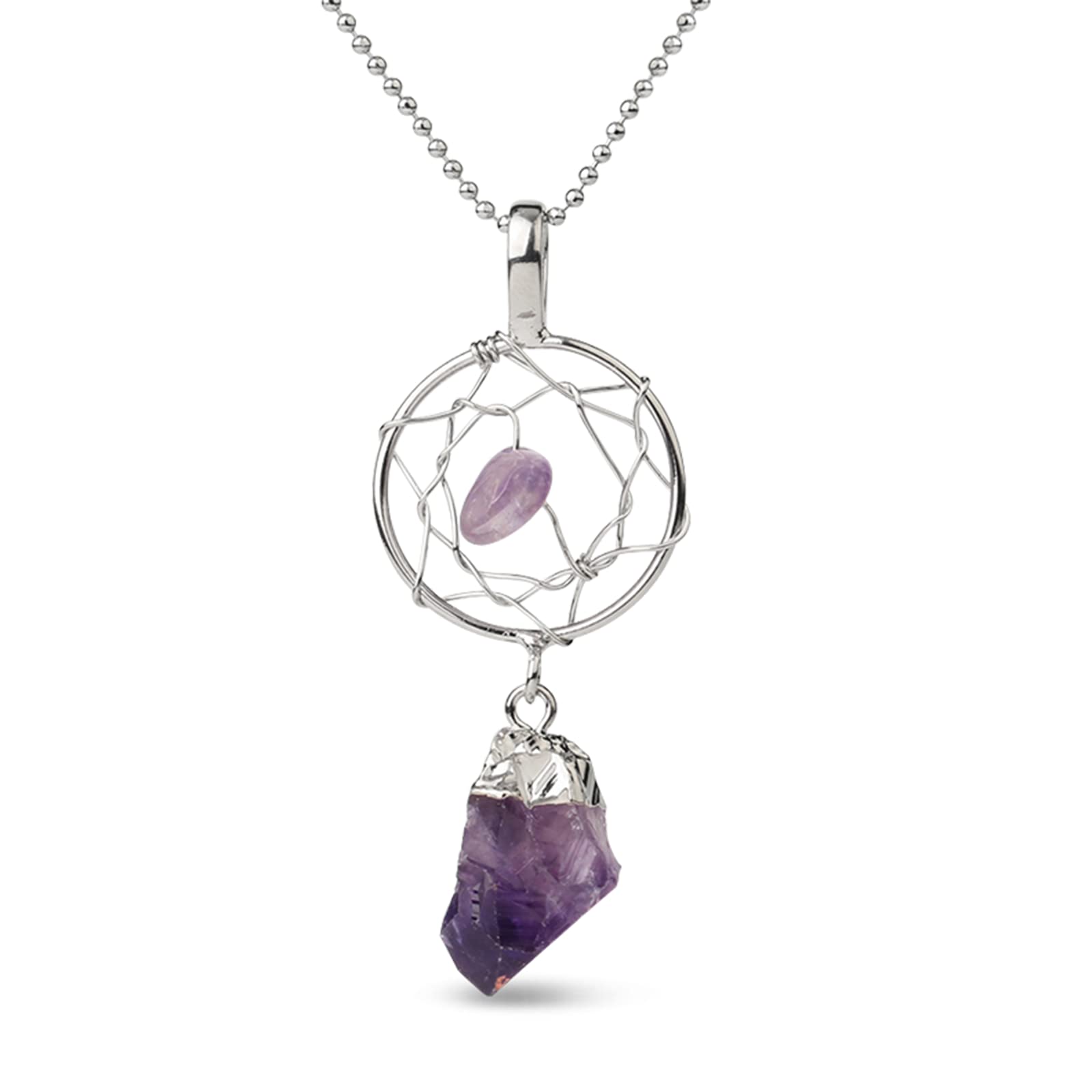 Jeulia Irregular Natural Crystal Necklace: Dream Catcher Healing Reiki Quartz Pendant Citrine Amethyst Stone Balancing Chakra Gemstone Jewellery for Her Women Wife Gift