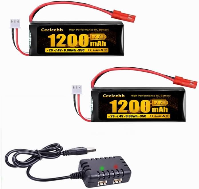 Batería Lipo de 7.4 V 1200 mAh 30C 2S Baterías de litio recargables con enchufe JST apto para la mayoría de 110 116 118 124 escala RC Cars Racing