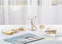 Vista 5 de Dispensador de cinta de calidad dorada acrílica ultra transparente contemporánea, dispensador de cinta acrílica dorada con una sola mano