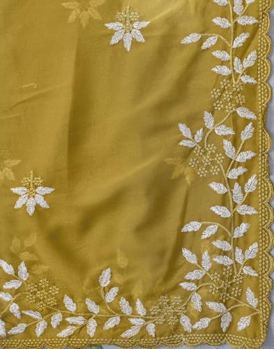 Image of SIRIL Women's Shimmer Georgette Embroidery & Scalloped Border Saree With Unstitched Blouse Piece
