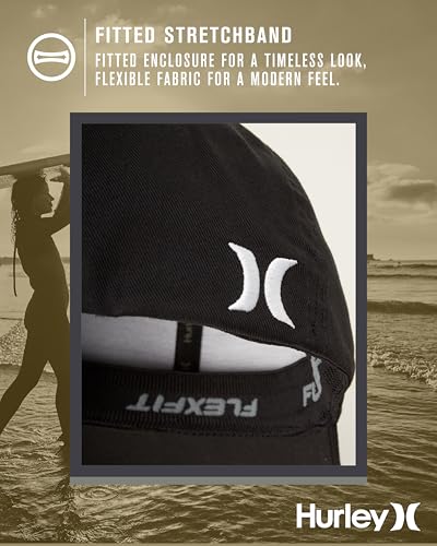 Hurley Mens Baseball Cap - Moisture Wicking Flexfit Curved Bill Fitted Baseball Hats for Men, Size Small-Medium, Black