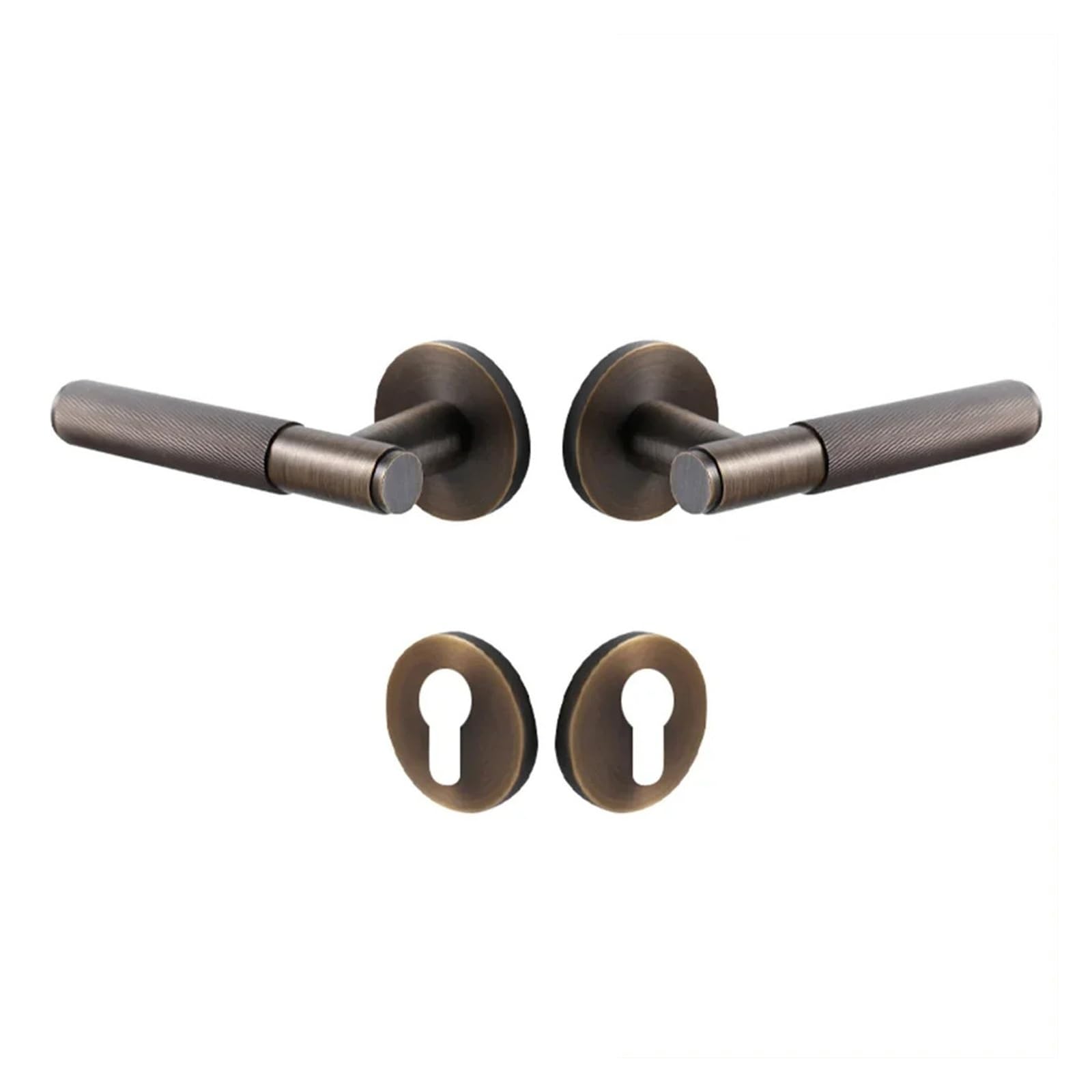 OPTEPYOE Brass Knurled Door Lock Handle Set Black Indoor Double Wooden Lever(Bronze-Dummy)
