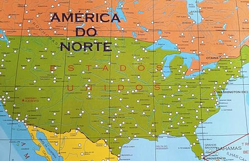 MAPA/POSTER DAS AMÉRICAS (NORTE, CENTRAL E SUL) - DIMENSÕES: LARGURA 89 CM X ALTURA 117 CM