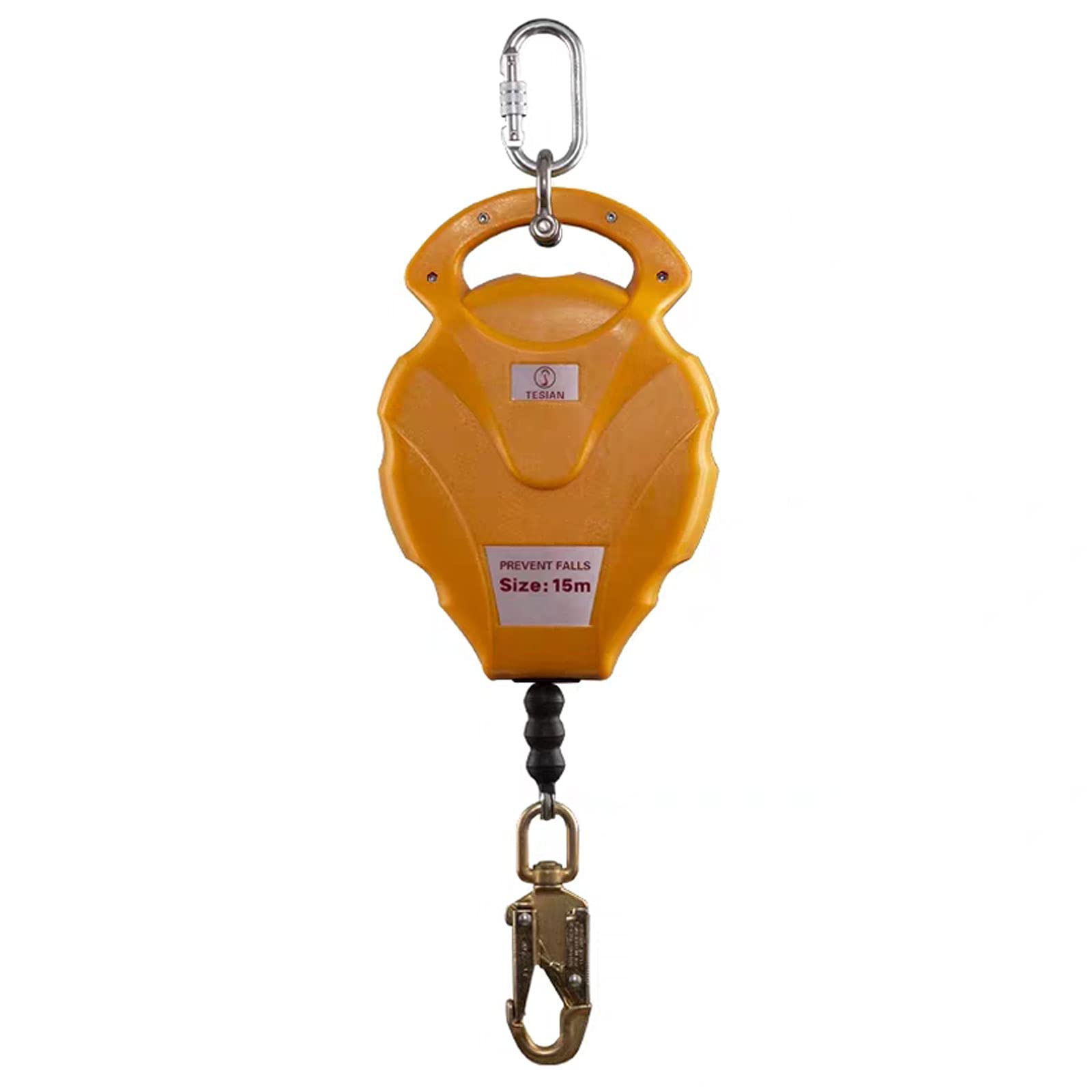 Anticaídas Anticaídas, Cinturón Anticaídas, Retráctil con Sistema de Amortiguación, Dispositivo de Seguridad de Altura para Escalada y Trabajos Aéreos, Amarillo, 10m/15m, Carga: 150kg