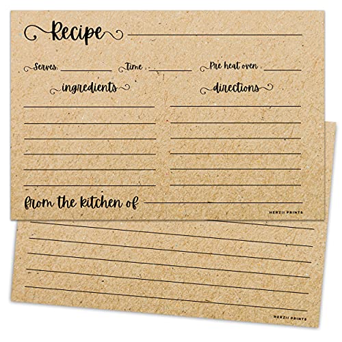Herzii Prints Double Sided Recipe Cards 3X5 Inches, 50 Counts Durable Easy Typing - Minimal Modern (Kraft)