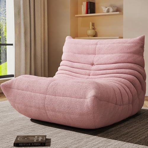 Image of Giant Bean Bag Chair for Adults,Comfy Single Floor Fireside Chair with Memory Foam,Cozy Accent Sofa Couch Boneless Chaise Loungefor Small Room Living Room Bedroom Gaming Room(Pink, Single)