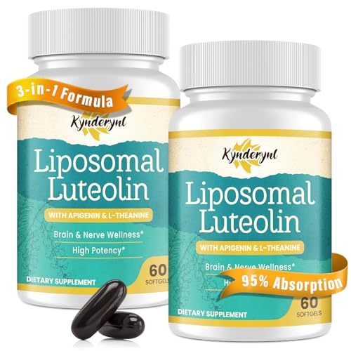 Kynderynl Liposomal Luteolin 200mg Luteolin Supplement & Brain Supplement for Memory and Focus with Apigenin & L-Theanine Non-GMO Gluten-Free 120 Softgels