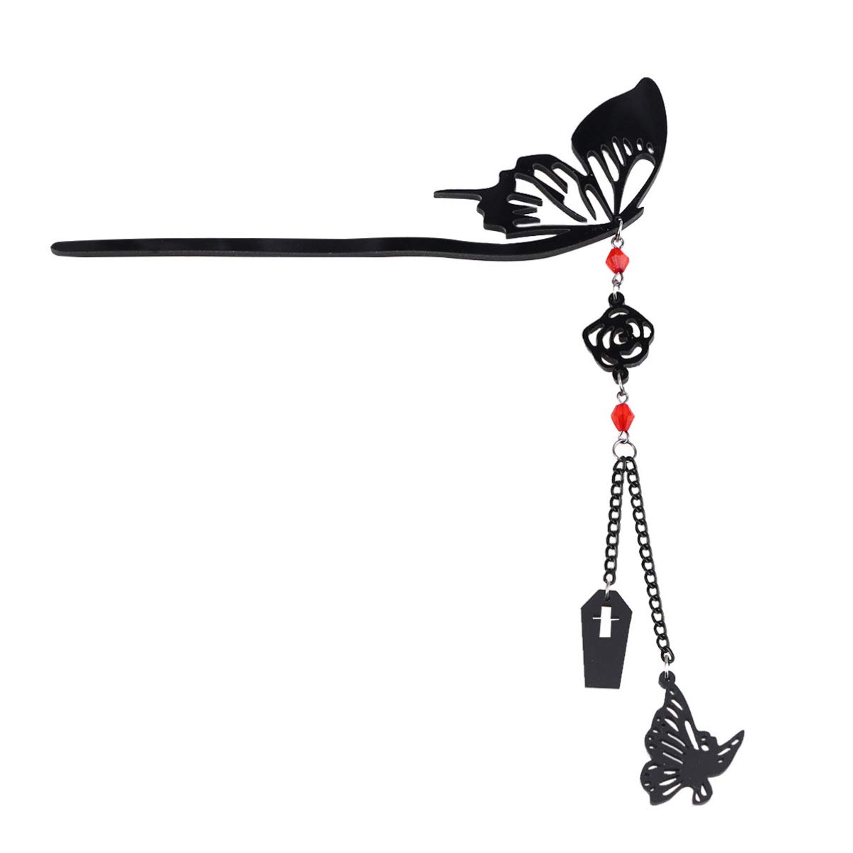 Forcina for capelli, bacchette cinesi for capelli Decorazione for capelli Forcina for capelli Farfalla Fiore di rosa Updo Bastone for capelli vintage con nappa for donne Ragazze (Nero)
