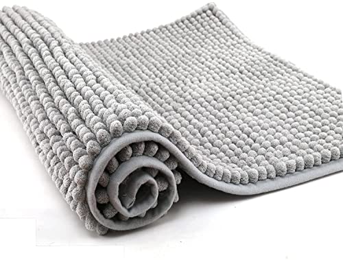 Pincy Chenille Non-slip Bath Mat - 40 x 60 cm Shaggy Microfiber Bathroom Mat - Fast Water Absorbent, Machine-washable Durable Floor Rug, Perfect for Tub, Bathroom, Room (Light Grey)
