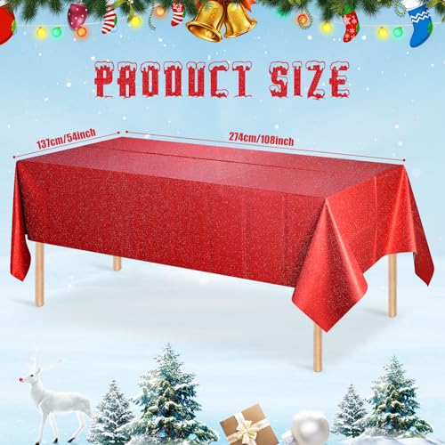 Image of FunnyPars 6 Pack Iridescent Red Plastic Tablecloth,Glitter Disposable Laser Rectangle Table Covers,Red Holographic Foil Table Cloth Christmas Birthday Wedding Anniversary Party Decorations,54x108Inch