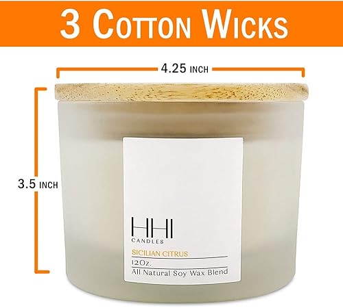 Miniatura 3 de Vela de soja perfumada totalmente natural, cítricos sicilianos, una mezcla de naranja, limón y eucalipto, vela grande de 12 onzas de tres mechas,