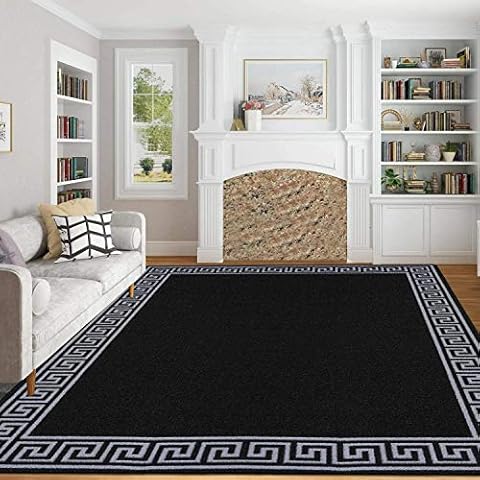 renoazul® Rugs for Living Room with Large Heavy Duty, Non-Slip and Washable, Geometric Non-Shed Low Pile Bedroom Decor, Kitchen and Hallway Anti slip Rug | 160 x 230 cm, Greeky Rug - Black & Grey Cover