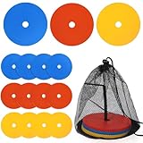 SWAWIS 12 Stück Markierungsscheiben 15 cm Hütchen Fussball Trainingszubehör Flach mit Organizerhalter, rutschfeste Floormarker Spielfeldmarkierung für Fußball, Basketball, Handball und mehr