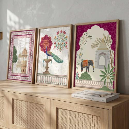 Image of kotart Indian Madhubani Wall Decoration | Madhubani Art Painting With Frame For Living Room Bed Room Hotel Wall Decor Digital Reprint Set of 3 (13x17 inch)